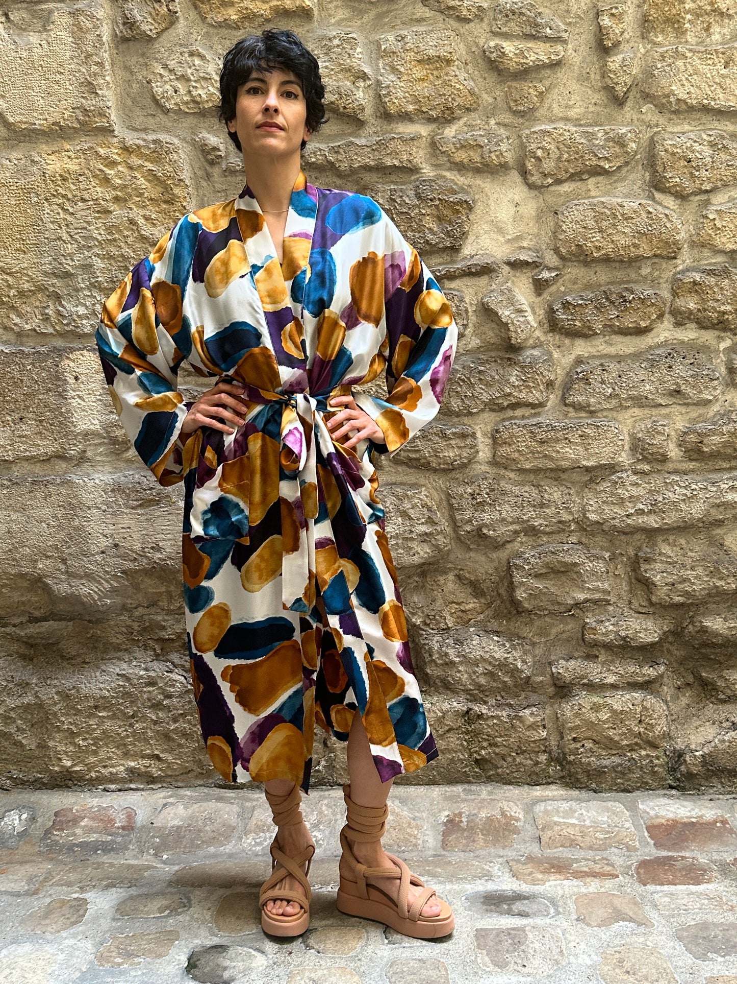 Silk kimono: Flopard watercolour stone