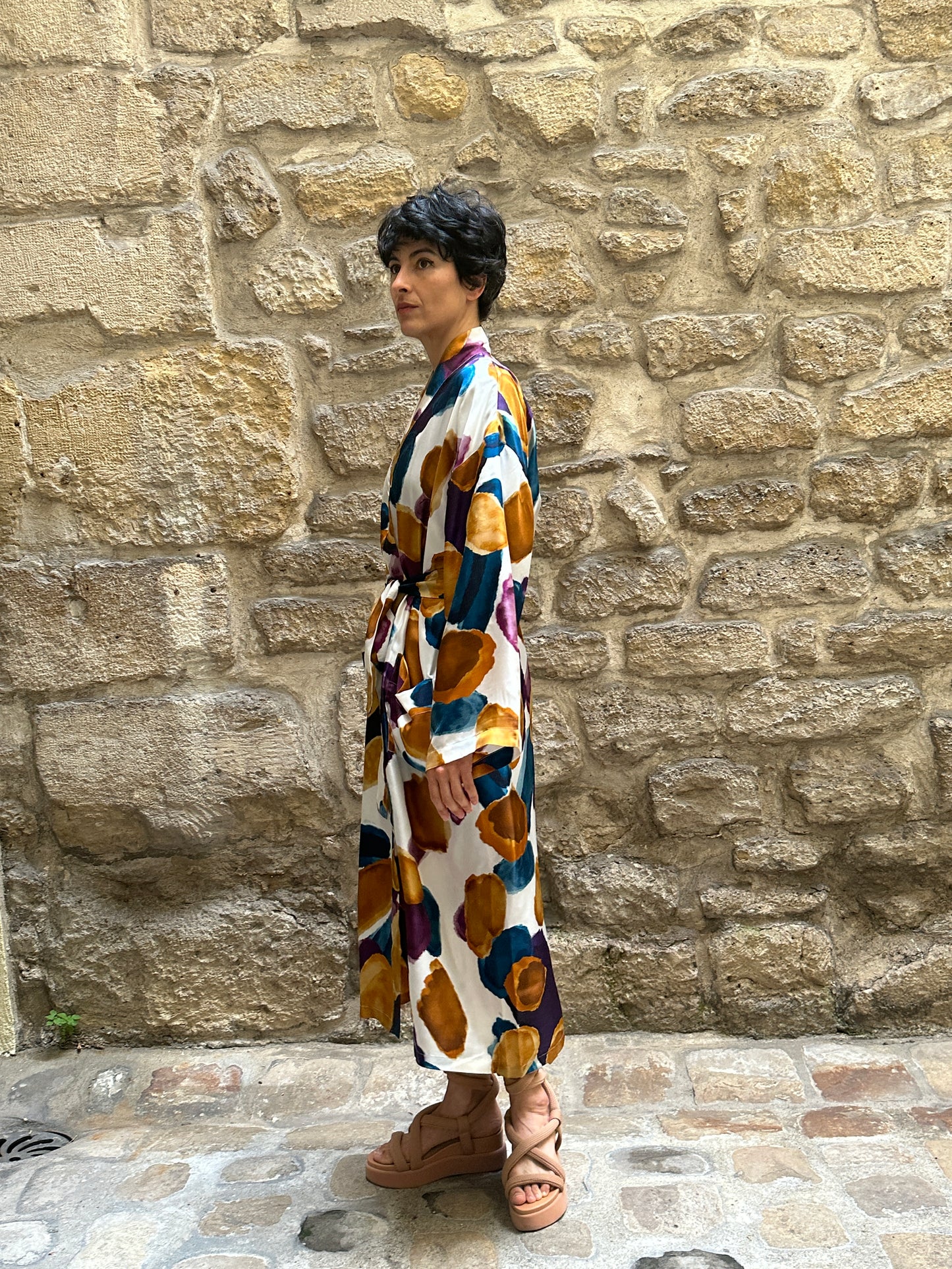 Silk kimono: Flopard watercolour stone